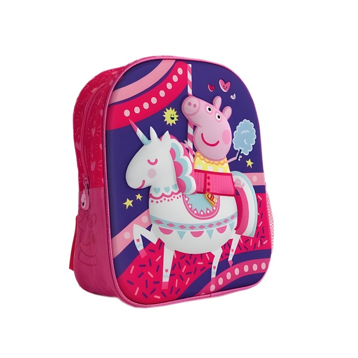 Ученичка ANGMAD, модел Прасенце Пепа, едно отделение, размер 33x27x10 см, многоцветно розово, регулируеми презрамки, многоцветно розово