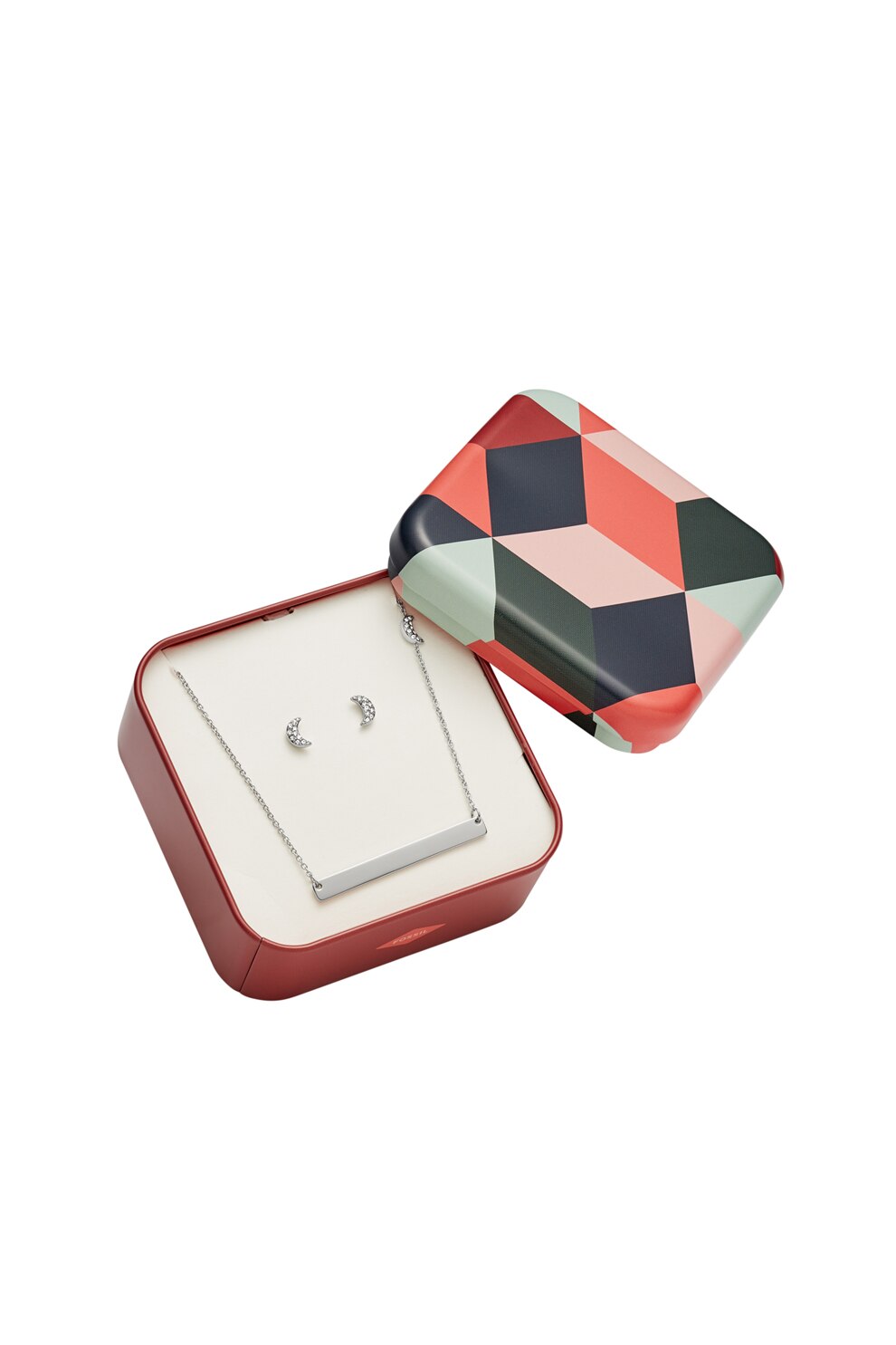 Fossil, Set de cercei cu tija si colier, Argintiu