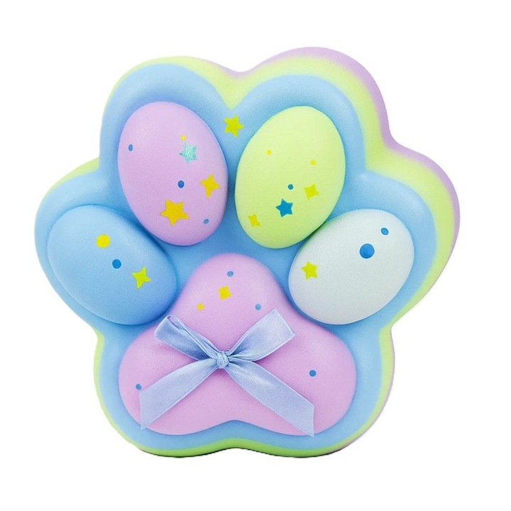 Jucărie Antistres Squishy Flippy, Model Lăbuță de Pisică, Multicolor, 12.5x10.5 cm, 220g, din TPR, +3 Ani