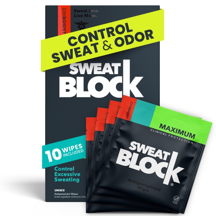 Sweatblock, Антиперспирантни кърпички 10 бр., 7-дневна защита, за крака, без аромат