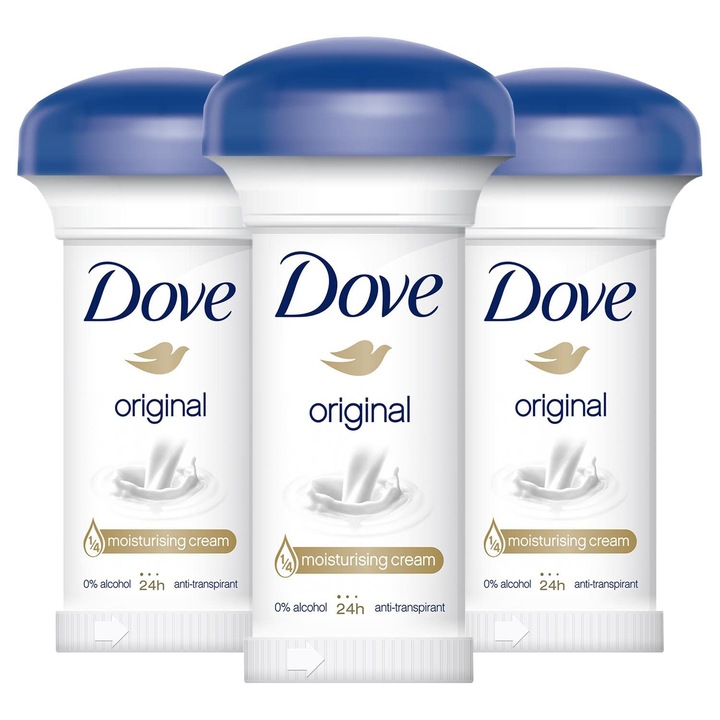 Дезодорант-стик Dove Original, комплект от 3 броя, за жени, 50 мл, за крака