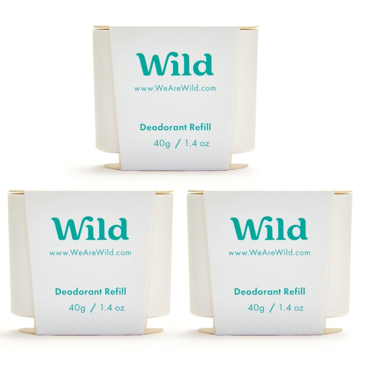 Deodorant Natural Reincarcabil Wild, Pachet De 3, Vegan, Ecologic, 3x40g