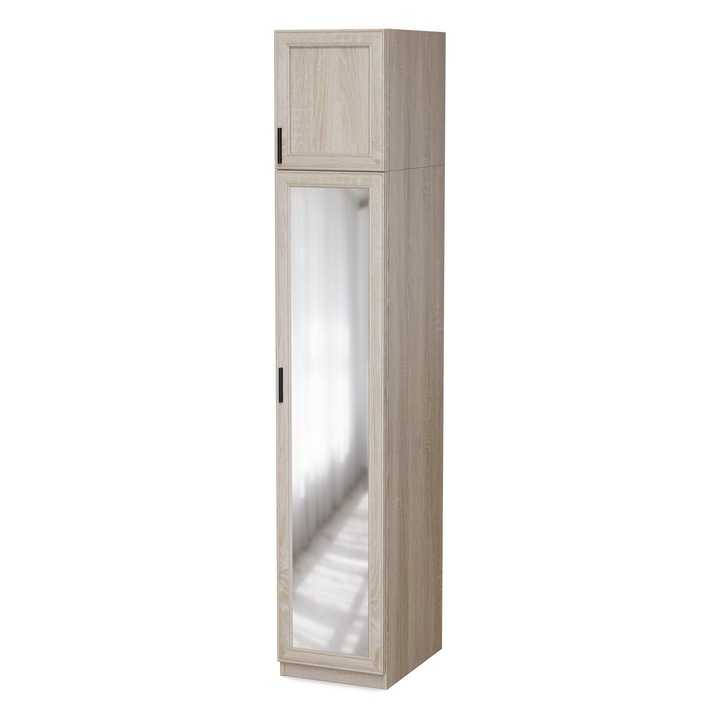 Dulap Haine Tip Soldat, Meblast, 43.4x240x54 cm, PAL 18 mm, Cu Oglinda, Balamale GTV, Picioare Reglabile, Sonoma Deschis