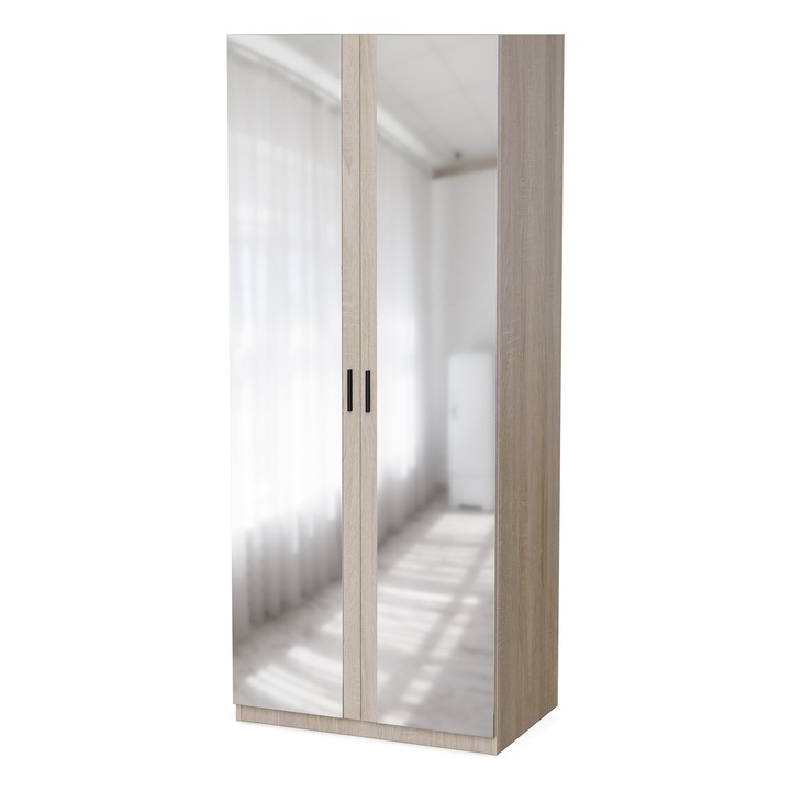 Meblast 434 Szekrény Tükörrel, 90 cm x 40 cm x 0 cm, Okapi Dió Tükörrel, Polcok Száma 5, MDF Anyag, Ruhatartó Sínnel És Polcokkal