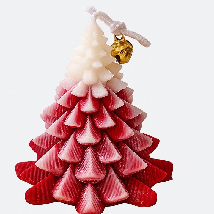 Ароматна Коледна Свещ, От Fitilomania, Модел Коледно Дърво, от Соев Восък, Креативен Ръчно Изработен Коледен Подарък, 8 x 7 x 7 см, Червена