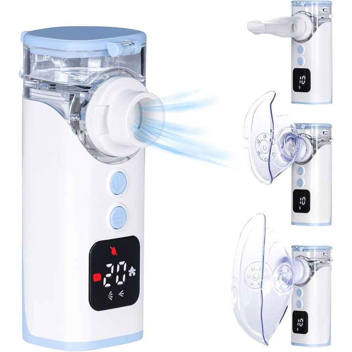 Aparat de aerosoli cu ultrasunete pentru adulti si copii, reincarcabil si USB-C cu afisaj digital, functie de curatare automata