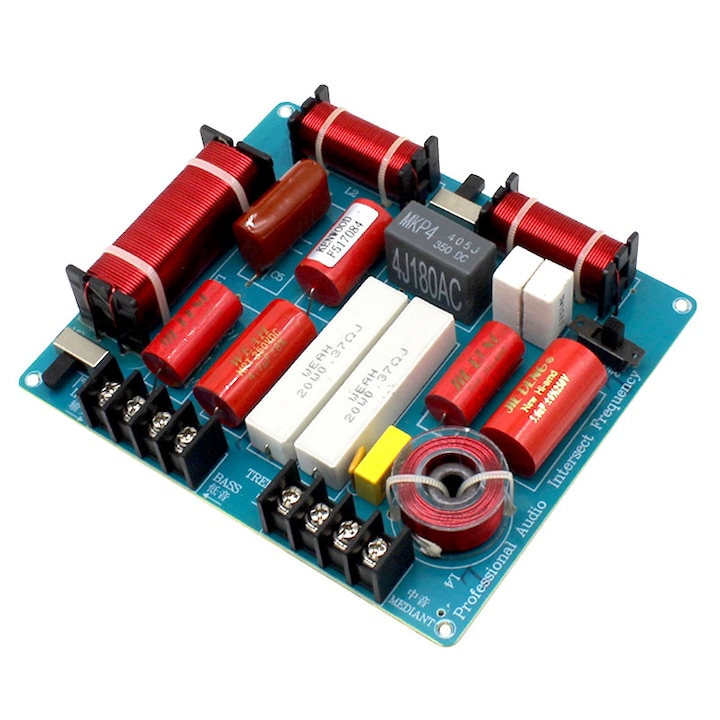 Filtru crossover divizor de frecventa audio HiFi pe 3 cai, inalte, medii si joase, 350W