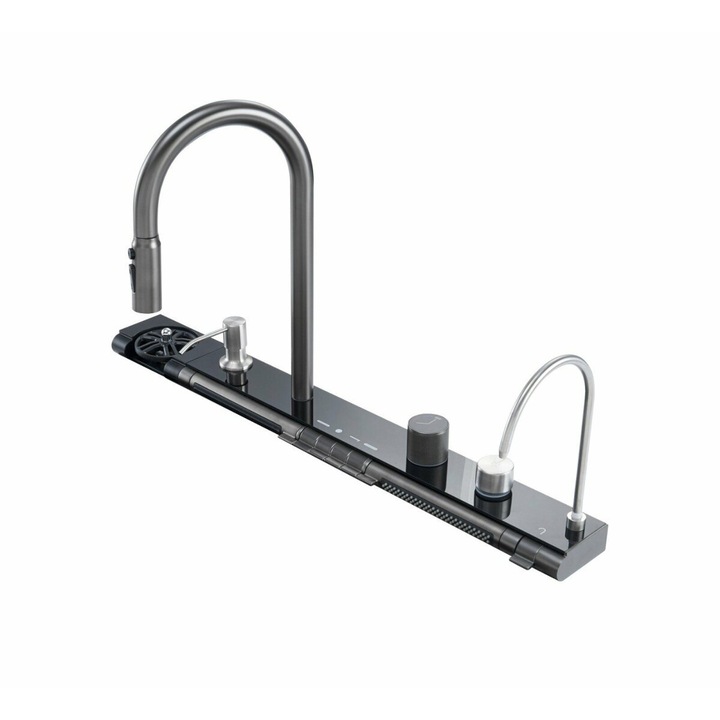 Consola multifunctionala dotata cu baterii si accesorii, display digital led, culoare : negru, compatibila cu chiuveta AB7546D-A-6-3-BLK