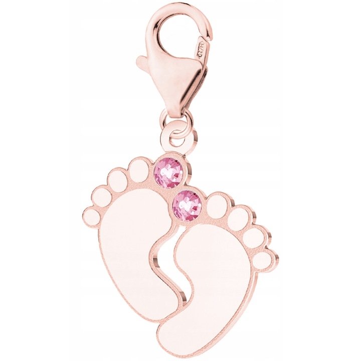 Talisman Din Argint 925 Charm, Larezo, Model Talpi De Bebelus, Realizat Din Argint 925 Placat Cu Auriu, Roz Placat Cu Auriu, Elegant, Design Original, Cutie De Bijuterii Inclusa