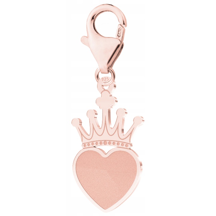 Aranyozott Korona Szív Medál Crown King Regal Royal, Larezo, 925 Ezüsttel Bevonatolva Rózsaarannyal, Kőmentes, Dekoratív Ajándékdobozban, Női, Karkötő Medál, Elegáns Díszítés, Méretek 3 cm, Rózsaszín