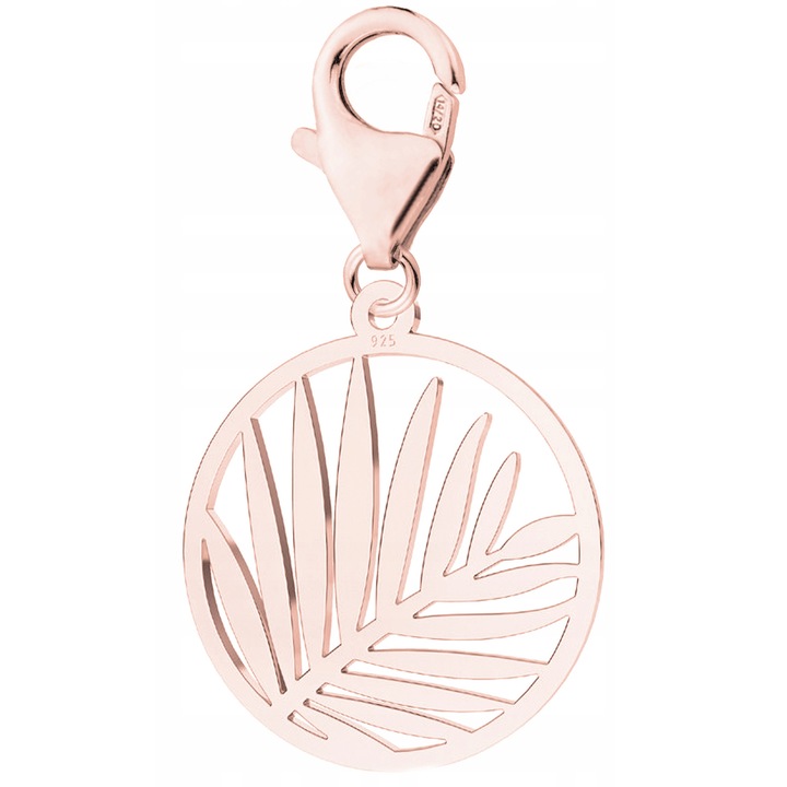 Talisman Din Argint 925 Charm, Larezo, Model Frunza De Palmier, Realizat Din Argint 925 Placat Cu Auriu, Roz Placat Cu Auriu, Elegant, Design Original, Cutie De Bijuterii Inclusa