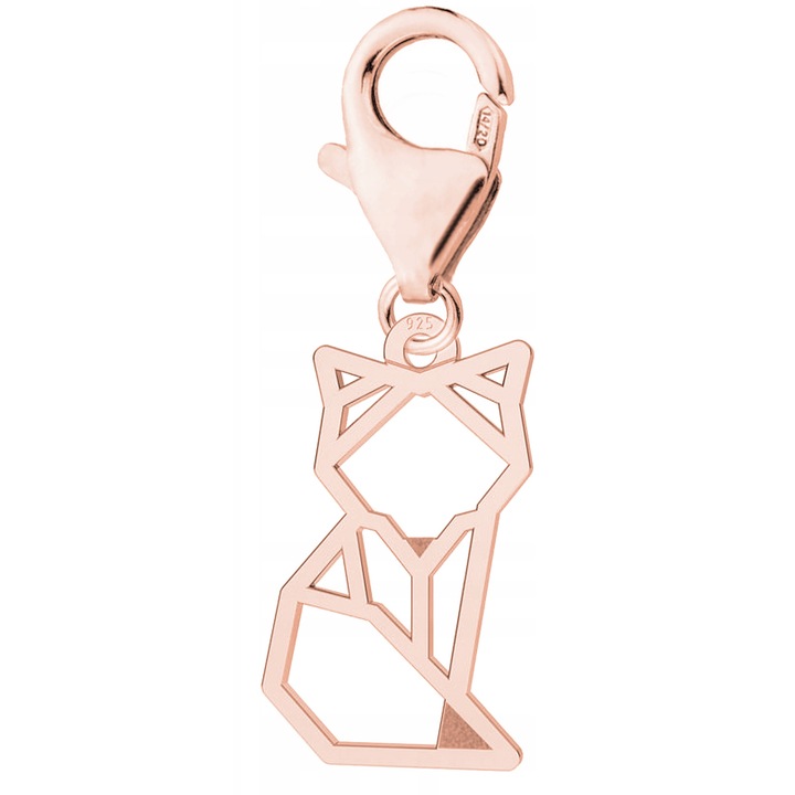 Talisman Ezust 925 Charm, Larezo, Macskas Medal Modell, 925 Aranyozott Ezustbol Keszult, Elegans, Eredeti Design, Ekszerdoboz Mellekelve, Rózsaszín, 0.6 CM