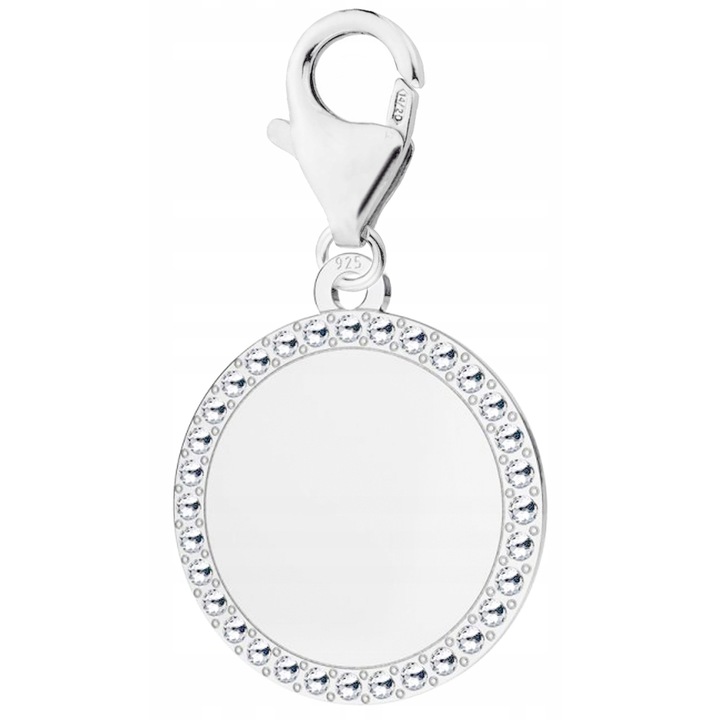 Talisman Din Argint 925 Charm, Larezo, Model Placuta Cu Cristal, Rdwqfalizat Din Argint 925, Elegant, Design Original, Cutie De Bijuterii Inclusa, Argintiu