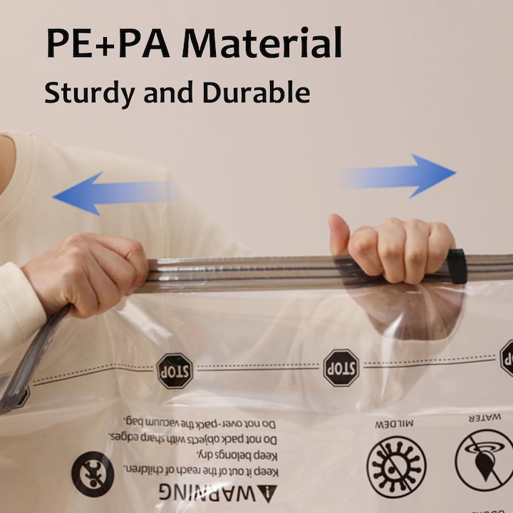 8 darabos vákuumzsák ruhákhoz pumpával, Wacorresi, Újrafelhasználható, kényelmes tárolás és helytakarékos, 2 méretben kapható, XL-ben 4, L-ben 4, Méretek: 70x100cm, 60x80cm, Átlátszó