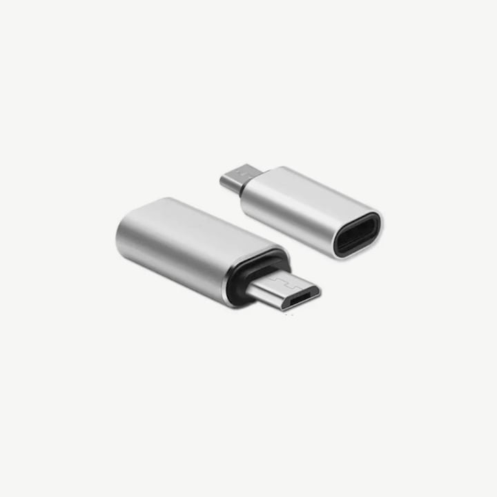 C típusú adapter Micro USB-re, kulcstartóval, Comando Tech, USB 3.1 szabvány, max. 3A áramerősség, méretek 2.6 x 1 x 0.5 cm, ezüst