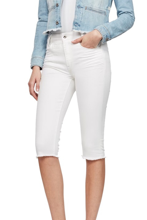 Női 3/4-es nadrág G-Star RAW D-Staq 5-Zsebes, szaggatott, magas derekú, Inza Optic fehér, rugalmas, fehér, Fehér