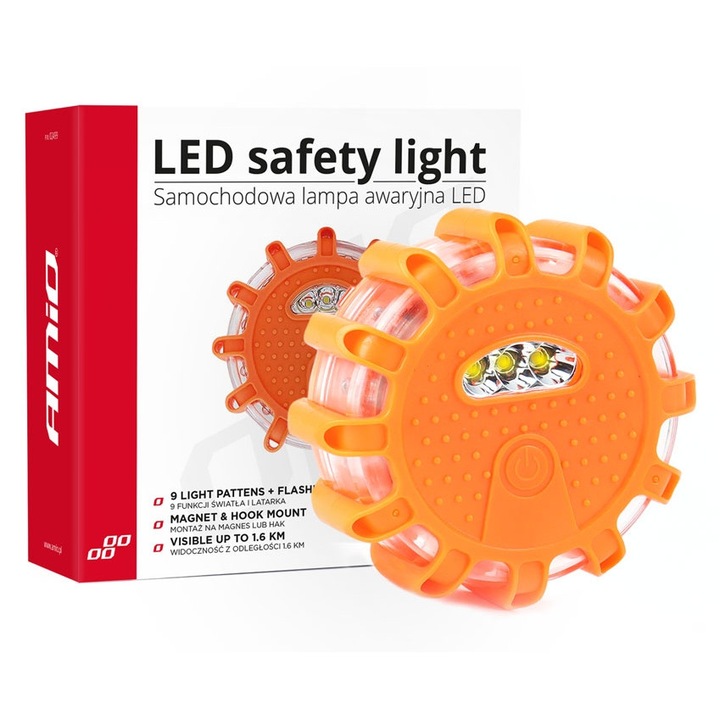 Преносима сигнална лампа с функция фенерче, 12 светодиода, оранжева, IP67, 3xAAA