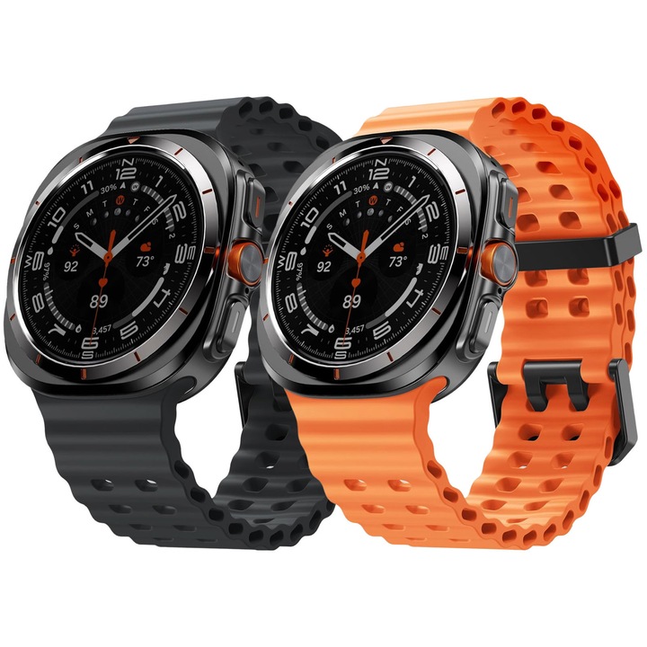 Set 2 curele smartwatch MATCHEASY, silicon, negru/portocalie, 40mm/44mm/46mm Pentru Samsung Galaxy Watch 8