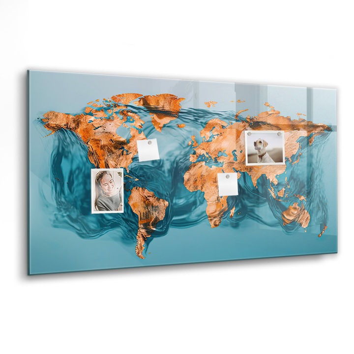 Mágneses tábla, Coloray, Absztrakt világtérkép, Türkiz, 120x60 cm, Fekete marker, 00088264