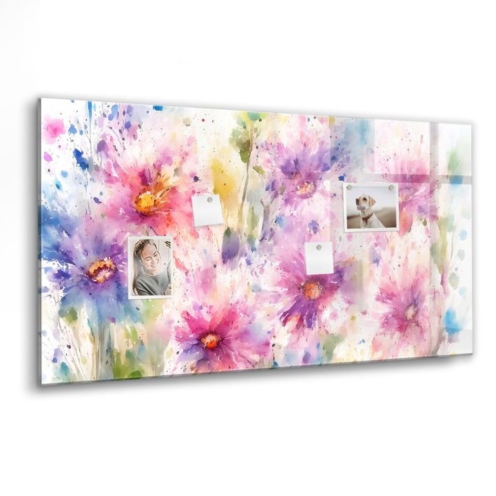 Mágneses tábla, Coloray, Festett virágok, Többszínű, 120x60 cm, Fekete marker, 00088268