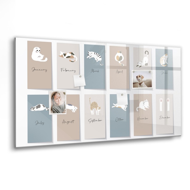 Mágneses tábla, Coloray, Macska naptár, Bézs, 120x60 cm, Fekete marker, 00088374