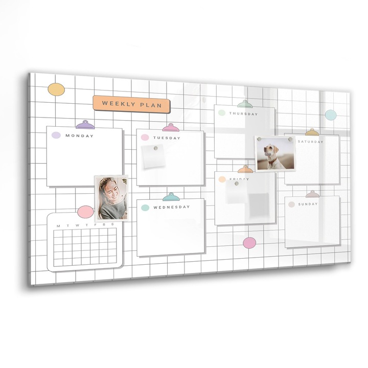 Mágneses tábla, Coloray, Heti terv, Fehér, 120x60 cm, Fekete marker, 00088341