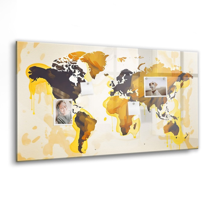 Mágneses tábla, Coloray, Világtérkép absztrakció, Sárga, 120x60 cm, Fekete marker, 00088262