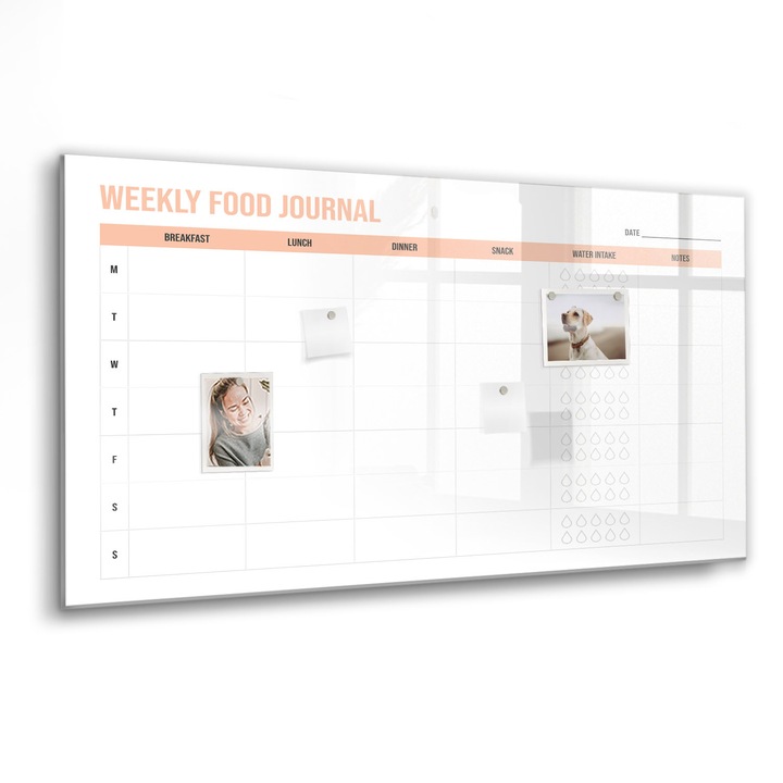 Mágneses tábla, Coloray, Heti étkezés tervező, Narancssárga, 120x60 cm, Fekete marker, 00260233