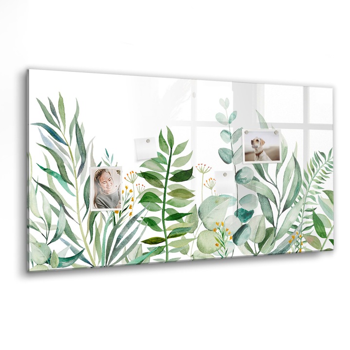 Mágneses tábla, Coloray, Akvarell levelek, Zöld, 120x60 cm, Fekete marker, 00088407