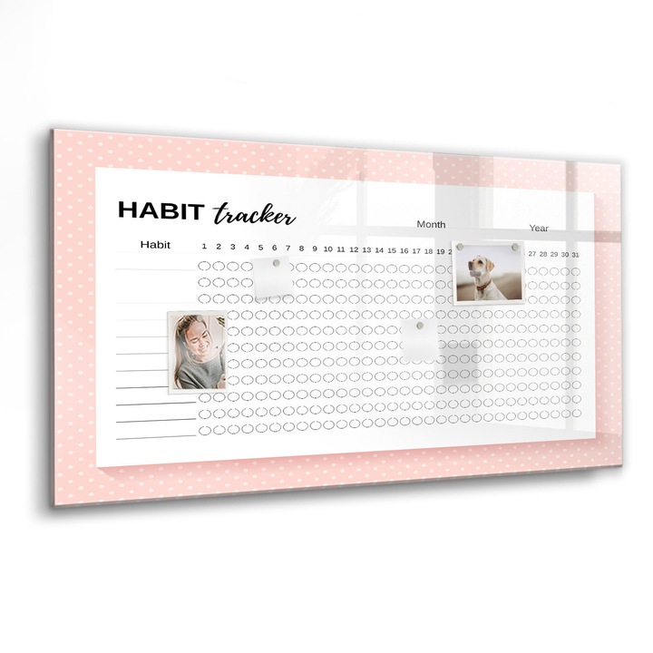 Mágneses tábla, Coloray, Szokáskövetés, Rózsaszín, 120x60 cm, Fekete marker, 00088426