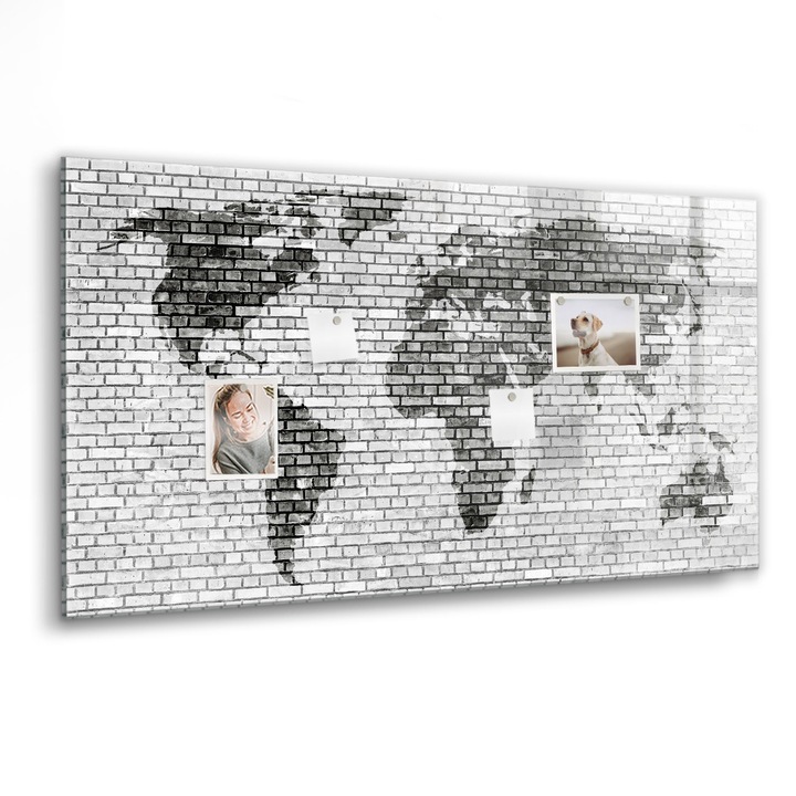 Mágneses tábla, Coloray, Téglafal világtérkép, Szürke, 120x60 cm, Fekete marker, 00088360