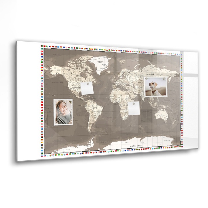 Mágneses tábla, Coloray, Barna világtérkép, Barna, 120x60 cm, Fekete marker, 00088406