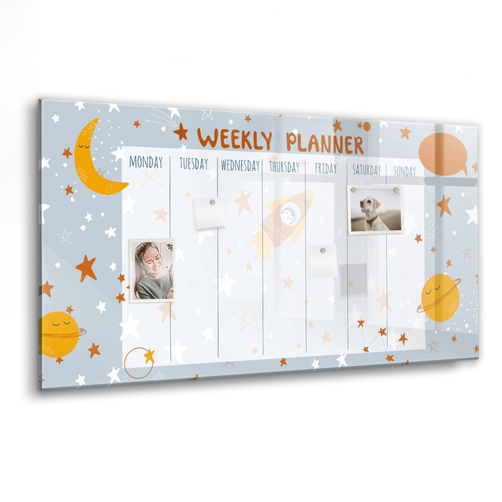 Mágneses tábla, Coloray, Heti tervező, Fehér, 120x60 cm, Fekete marker, 00088355