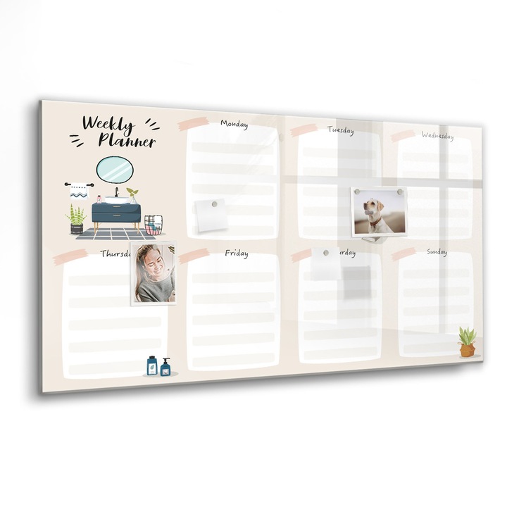 Mágneses tábla, Coloray, Heti tervező, Bézs, 120x60 cm, Fekete marker, 00088449