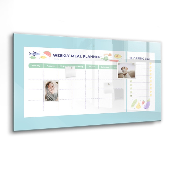 Mágneses tábla, Coloray, Étkezés tervező, Kék, 120x60 cm, Fekete marker, 00088469