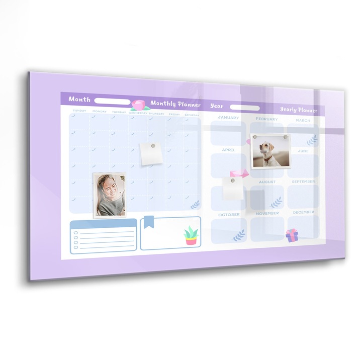 Mágneses tábla, Coloray, Rózsaszín éves tervező, Rózsaszín, 120x60 cm, Fekete marker, 00088454