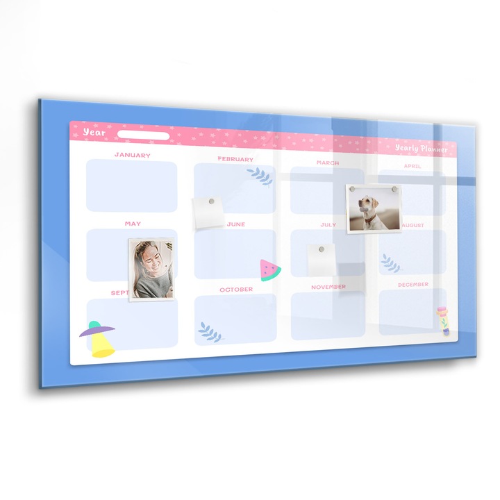 Mágneses tábla, Coloray, Havi tervező, Kék, 120x60 cm, Fekete marker, 00088461