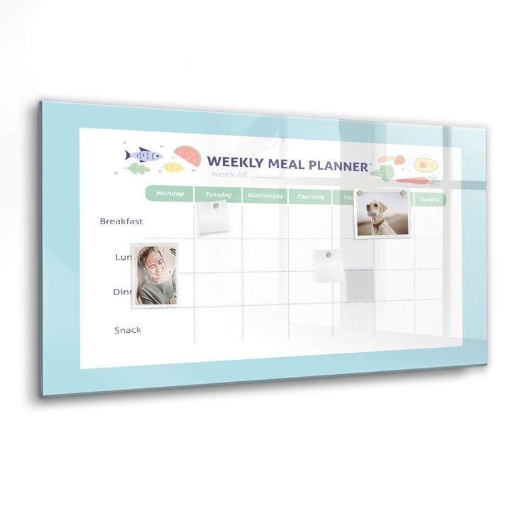 Mágneses tábla, Coloray, Étkezés tervező, Kék, 120x60 cm, Fekete marker, 00088470