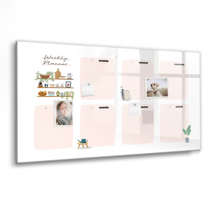 Mágneses tábla, Coloray, Heti tervező, Rózsaszín, 120x60 cm, Fekete marker, 00088446
