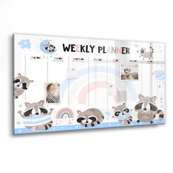 Mágneses tábla, Coloray, Heti tervező gyerekeknek, Többszínű, 120x60 cm, Fekete marker, 00088435