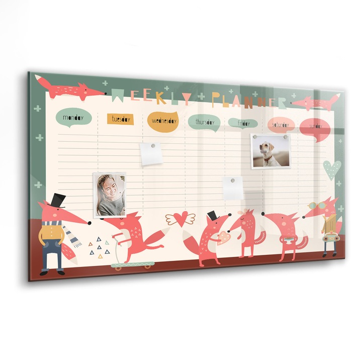 Mágneses tábla, Coloray, Heti tervező gyerekeknek, Többszínű, 120x60 cm, Fekete marker, 00088419