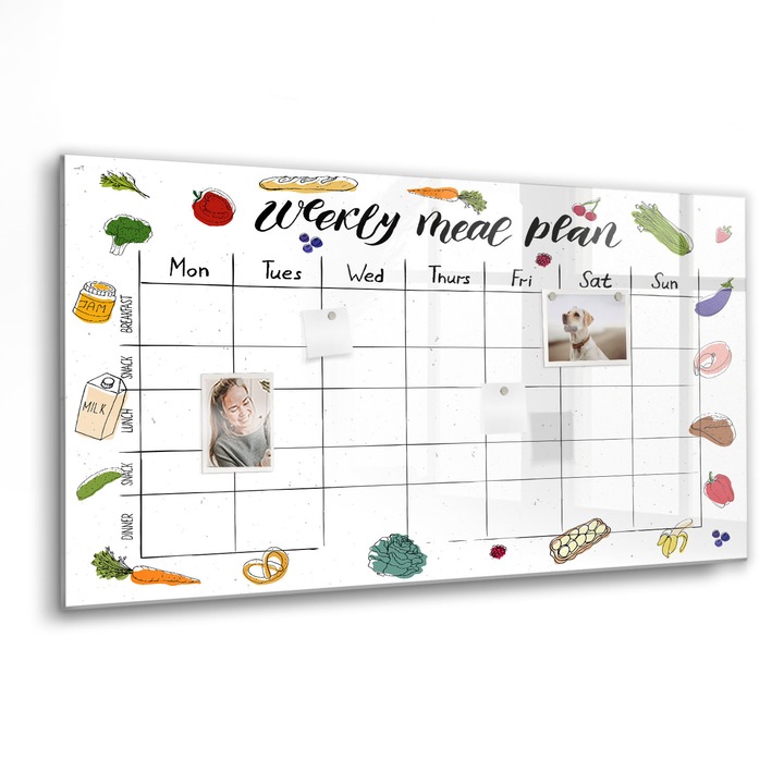 Mágneses tábla, Coloray, Heti menü, Fehér, 120x60 cm, Fekete marker, 00088493