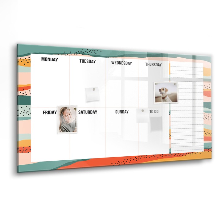 Mágneses tábla, Coloray, Retro héttervező, Többszínű, 120x60 cm, Fekete marker, 00088535