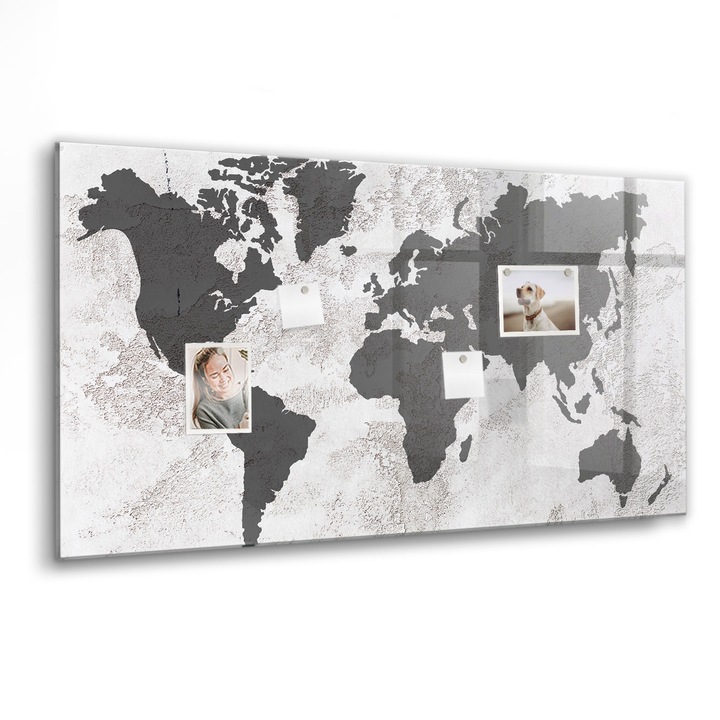 Mágneses tábla, Coloray, Konkrét világtérkép, Szürke, 120x60 cm, Fekete marker, 00088532