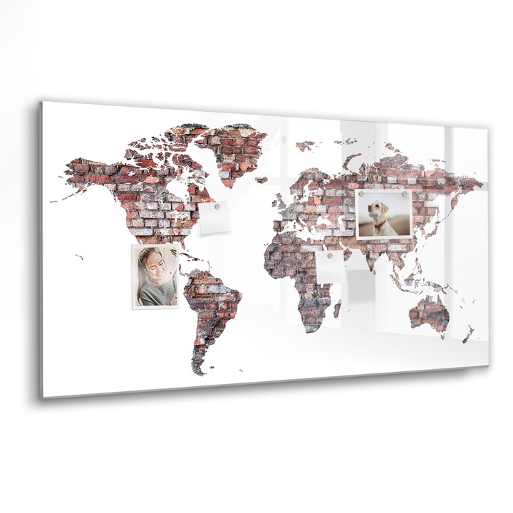 Mágneses tábla, Coloray, Tégla világtérkép, Fehér, 120x60 cm, Fekete marker, 00088554