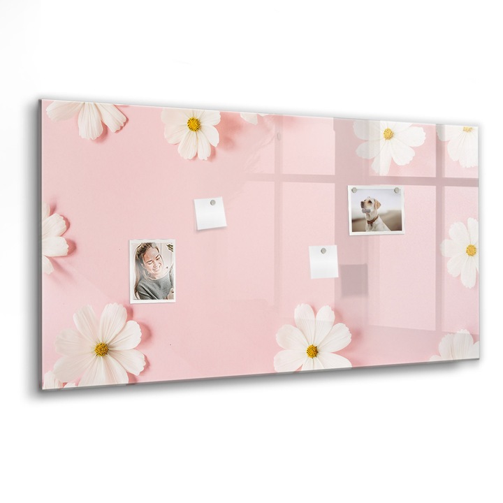 Mágneses tábla, Coloray, Százszorszép virágok, Rózsaszín, 120x60 cm, Fekete marker, 00088527