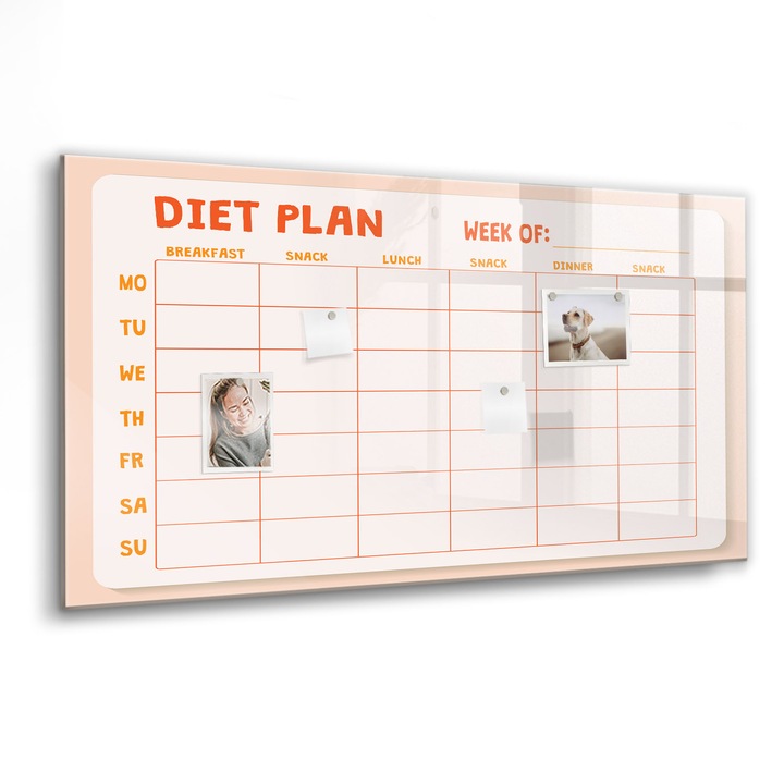 Mágneses tábla, Coloray, Heti étkezés tervező, Narancssárga, 120x60 cm, Fekete marker, 00260217