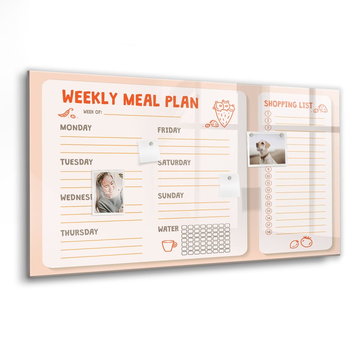 Mágneses tábla, Coloray, Retro étkezési tervező, Többszínű, 120x60 cm, Fekete marker, 00260216