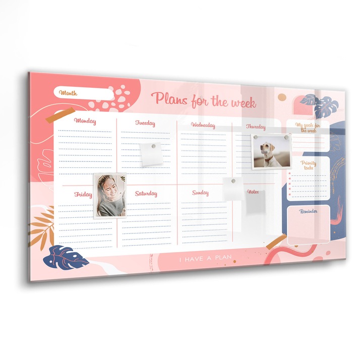 Mágneses tábla, Coloray, Heti tervező, Többszínű, 120x60 cm, Fekete marker, 00088505