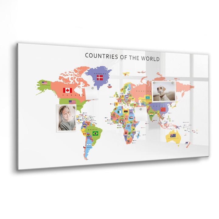 Mágneses tábla, Coloray, Zászló térkép, Többszínű, 120x60 cm, Fekete marker, 00088587